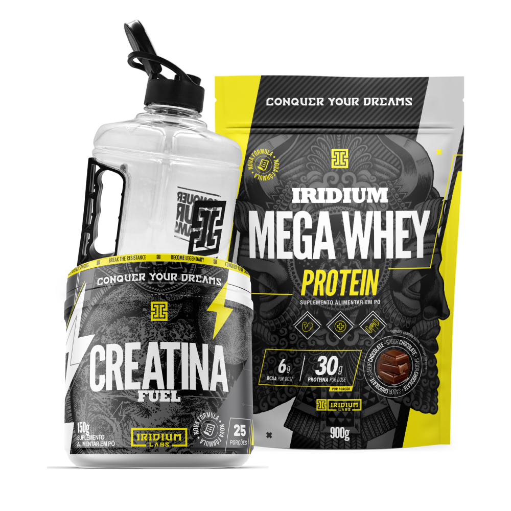 Kit Whey Protein Mega + Creatina Fuel 150g + Galão 1,5L - Iridium Labs em Oferta na Shopee