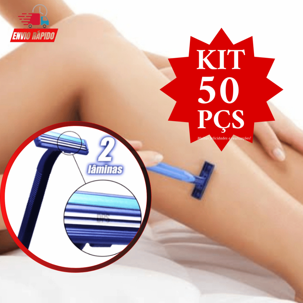 Kit Cartela Conjunto de Barbeador Descartável para Depilar Barbear  50 Peças Prestobarba  Com 2 Lâminas