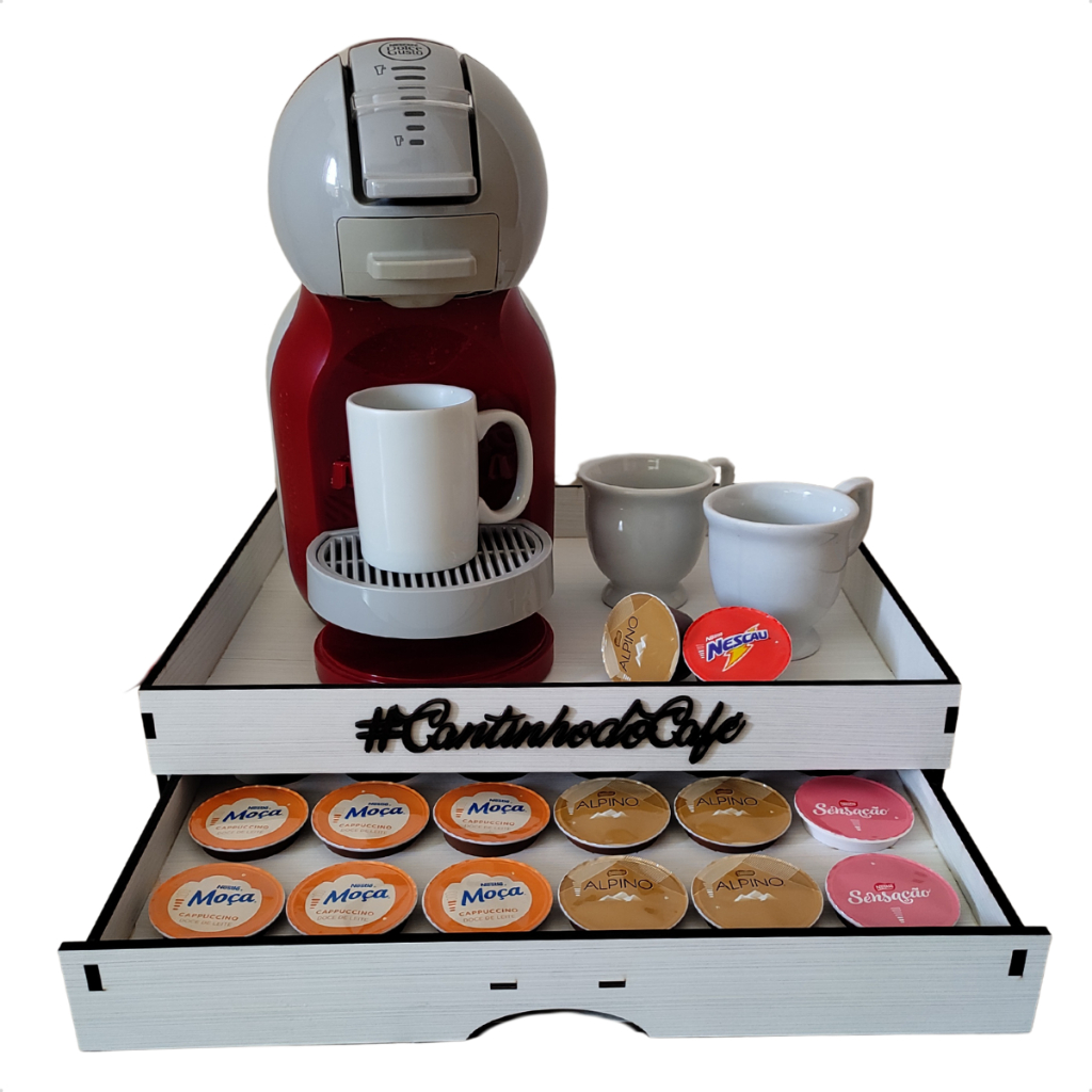 Bandeja Porta-Cápsulas Gaveta Dolce Gusto Branca Cantinho Do Café da Manhã MDF Resistente Cafeteira