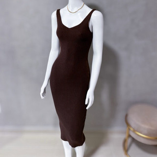Vestido Em Tricô Modal / Vestido Justo Decote V / Vestido de Alças Casual