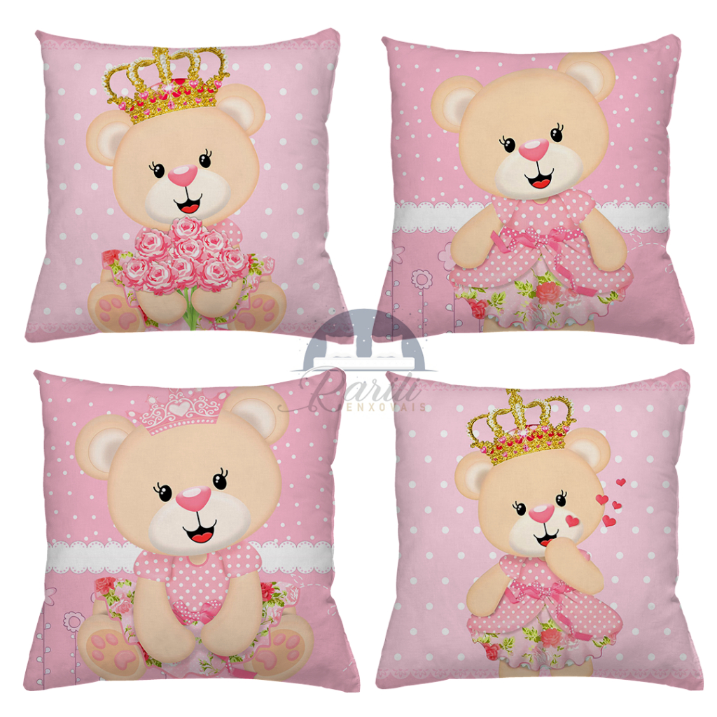 KIT 4 CAPAS DE ALMOFADAS  URSINHA PRINCESA  URSINHO PRINCIPE ROSA AZUL   - TAMANHO 45X45 em Oferta na Shopee