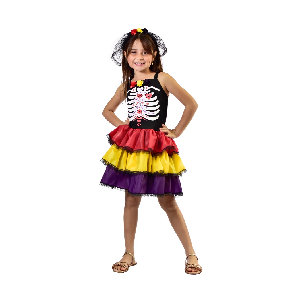 Fantasia Bambolê Infantil Halloween  Caveira Mexicana - 171