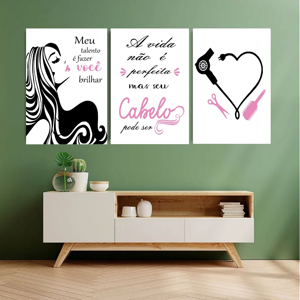 Composição 3 Placas Decorativas Cabelereira Salão de Beleza Manicure Sobrancelha Salão