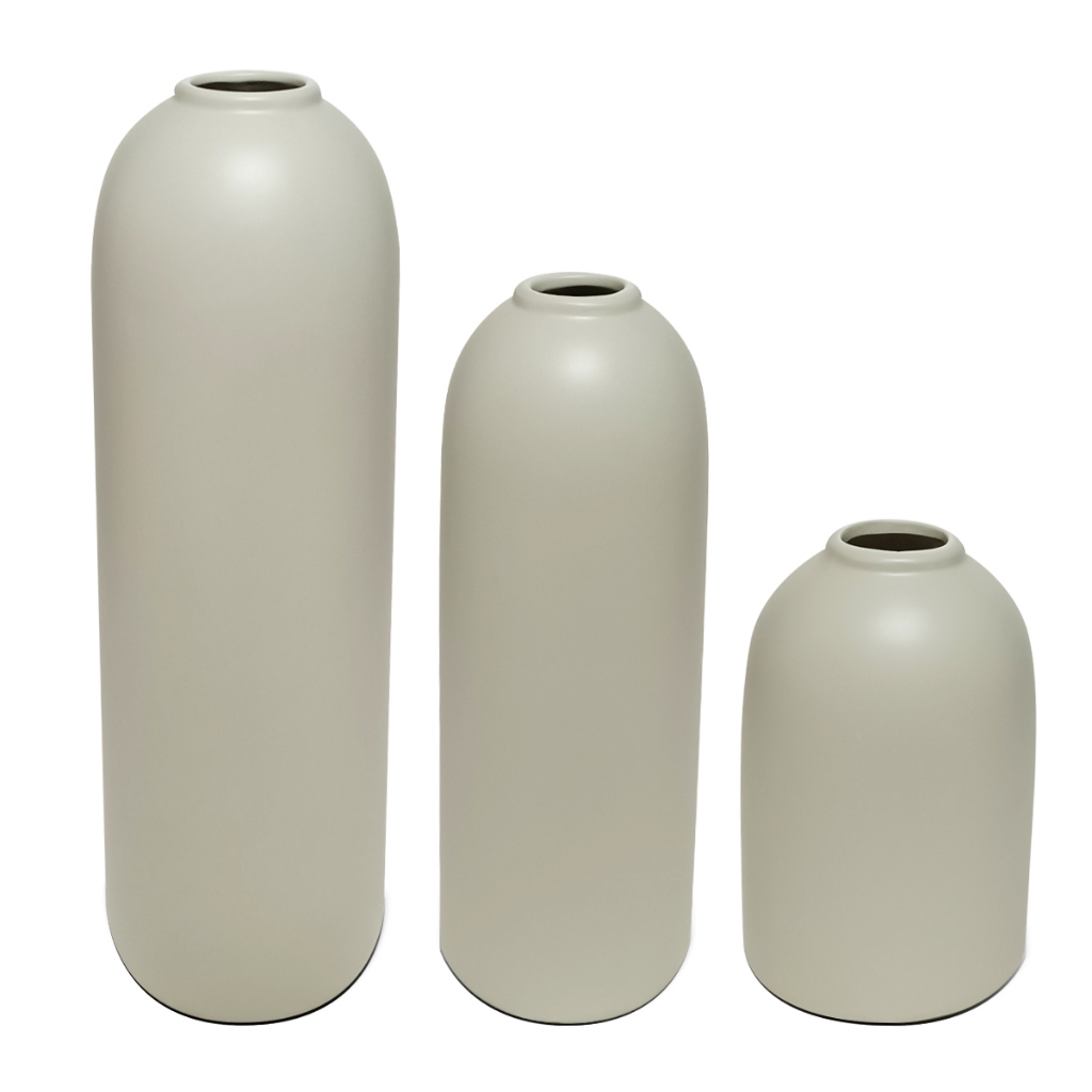 Conjunto trio Vasos Decorativos cerâmica p/ flores artificiais permanentes decoração rack Off white
