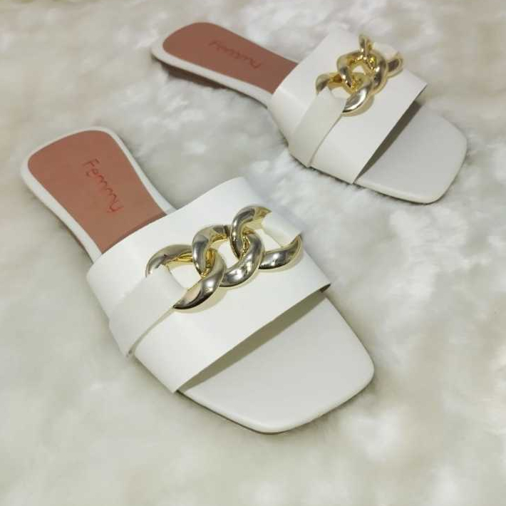 Rasteirinha Feminina com acessório Pedraria - Rasteira básica feminina, bico quadrada, confortável - Femmy 061 em Oferta na Shopee