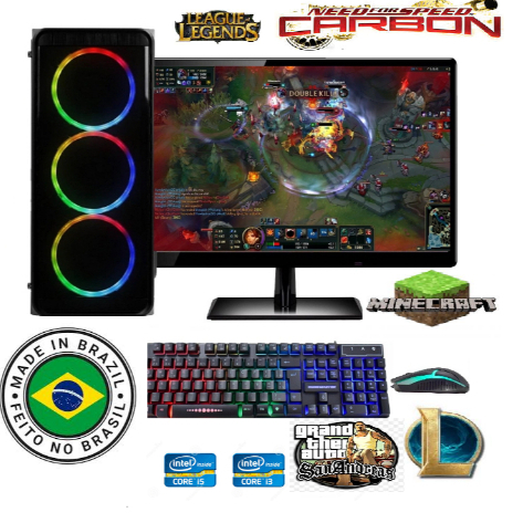 computador gamer i3 8gb completo barato ssd128g+hd500 monitor 19'' cs LOL mine gta5_offline Roblox