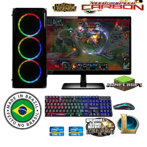 computador i3 gamer completo 8gb ssd128g+hd500g + monitor 19'' autocad cs et2 lol gta5 mine Roblox