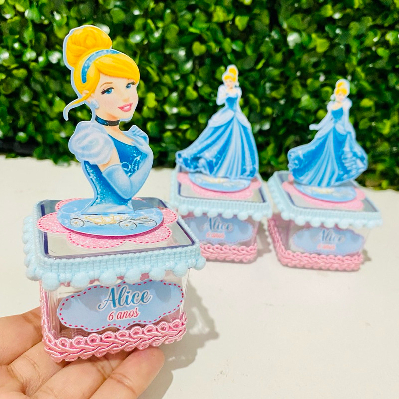 Kit 10 Caixas Acrílica 5x5 Cinderela Lembrancinha Personalizada Luxo | Festa Infantil