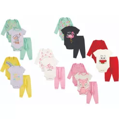 Kit Body roupa De Bebe 15 Peças Body Manga Longa e Curta e Calça Algodão Menina