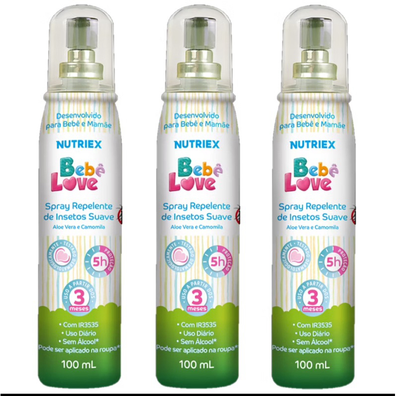 kit 3 Repelente De Insetos Bebê Love Até 5hrs Spray 100ML - Nutriex