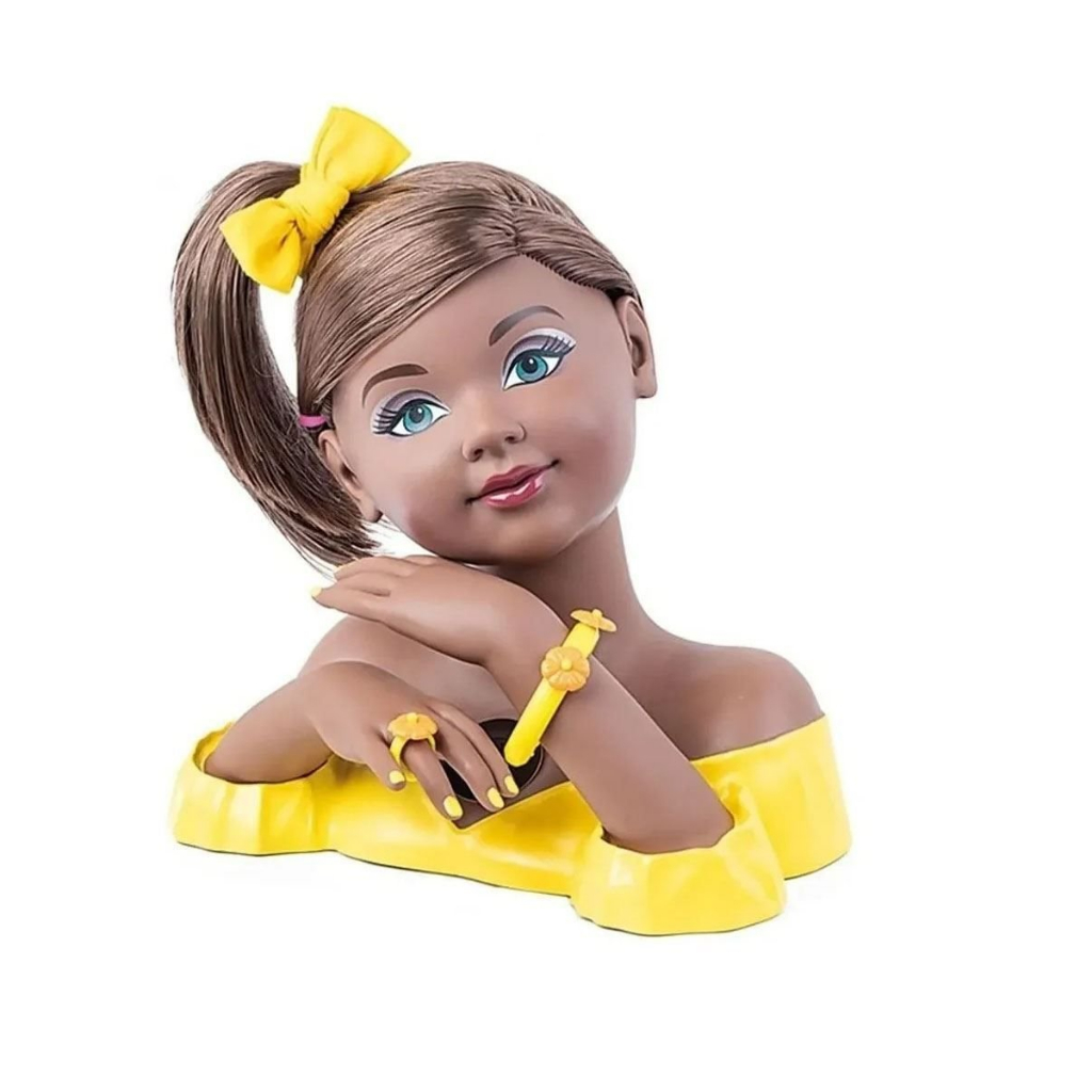 Boneca Charmosa Negra com Som Faz Penteado Cabeleleira Cotiplás