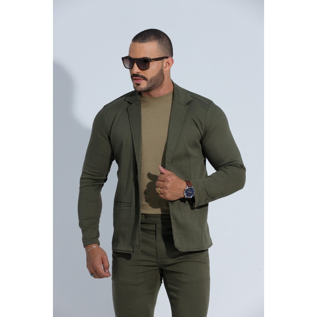 BLAZER VERDE MILITAR MASCULINO SLIM FIT PREMIUM MODERNO ELEGANTE