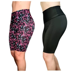 Bermuda femininq Adulto e Plus Size ciclista de suplex com cintura alta modeladora