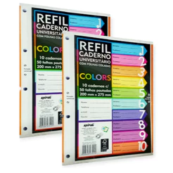 Folha de fichário 500/250/200/150/100/50, Refil folhas coloridas, 4 furos, material escolar Caderno Universitário A4