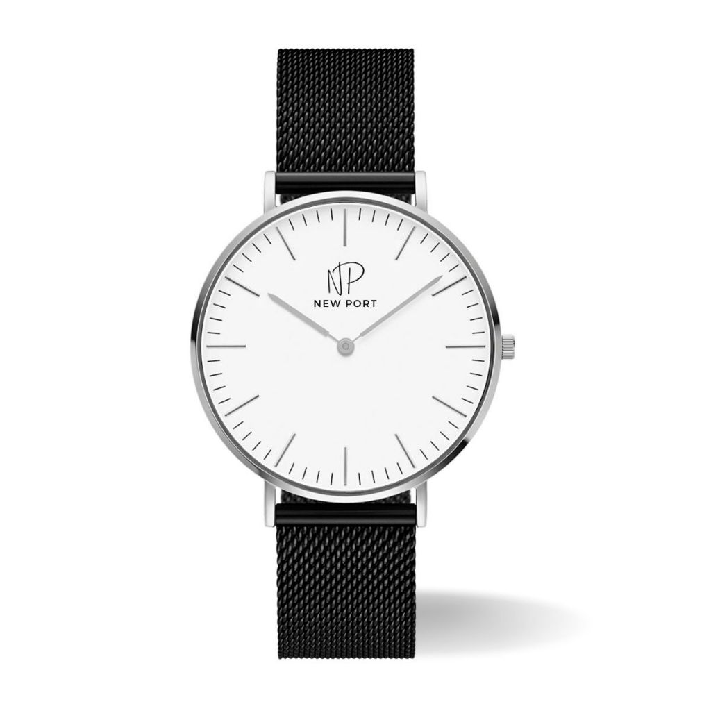 Relógio Masculino Analógico Preto Pulseira de Malha Casual Social Original New Port