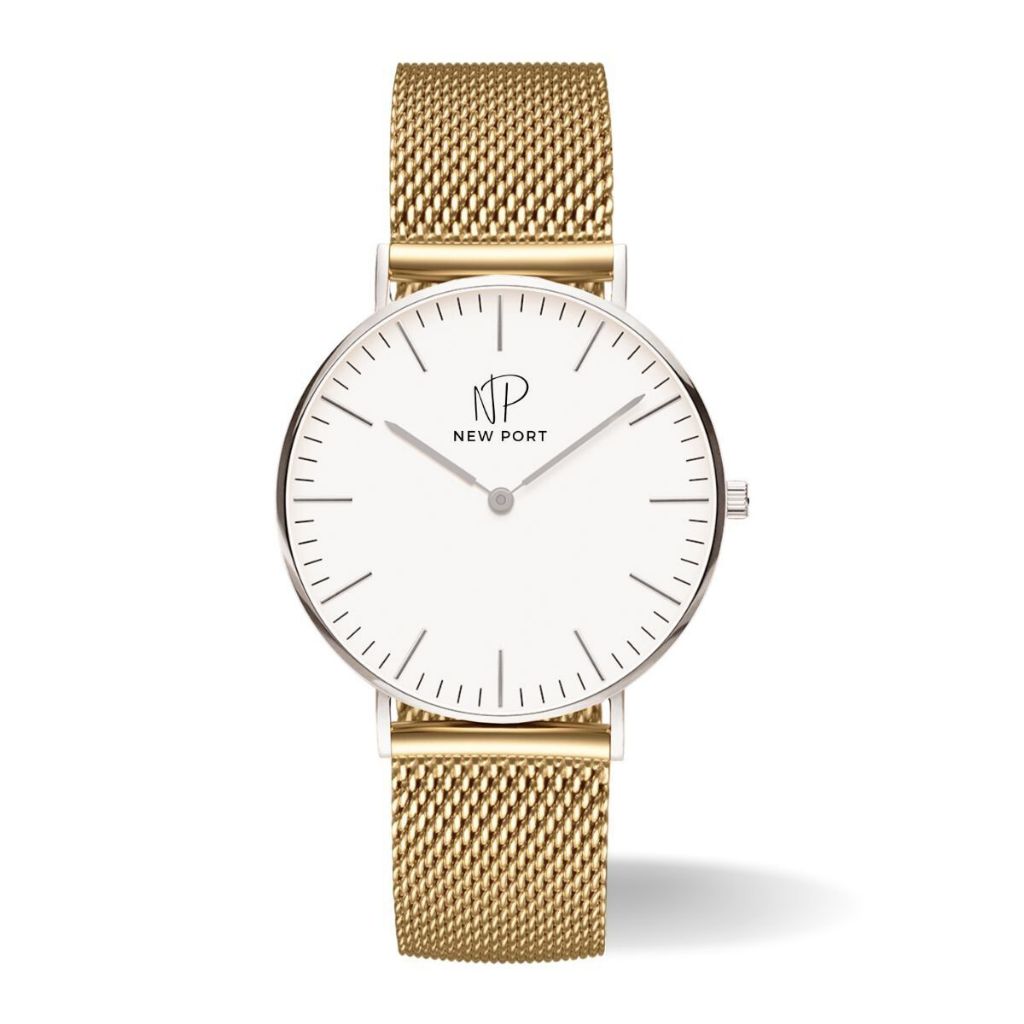 Relógio Masculino Analógico Casual Original De Pulso New Port 40mm Social Quartzo Dourado