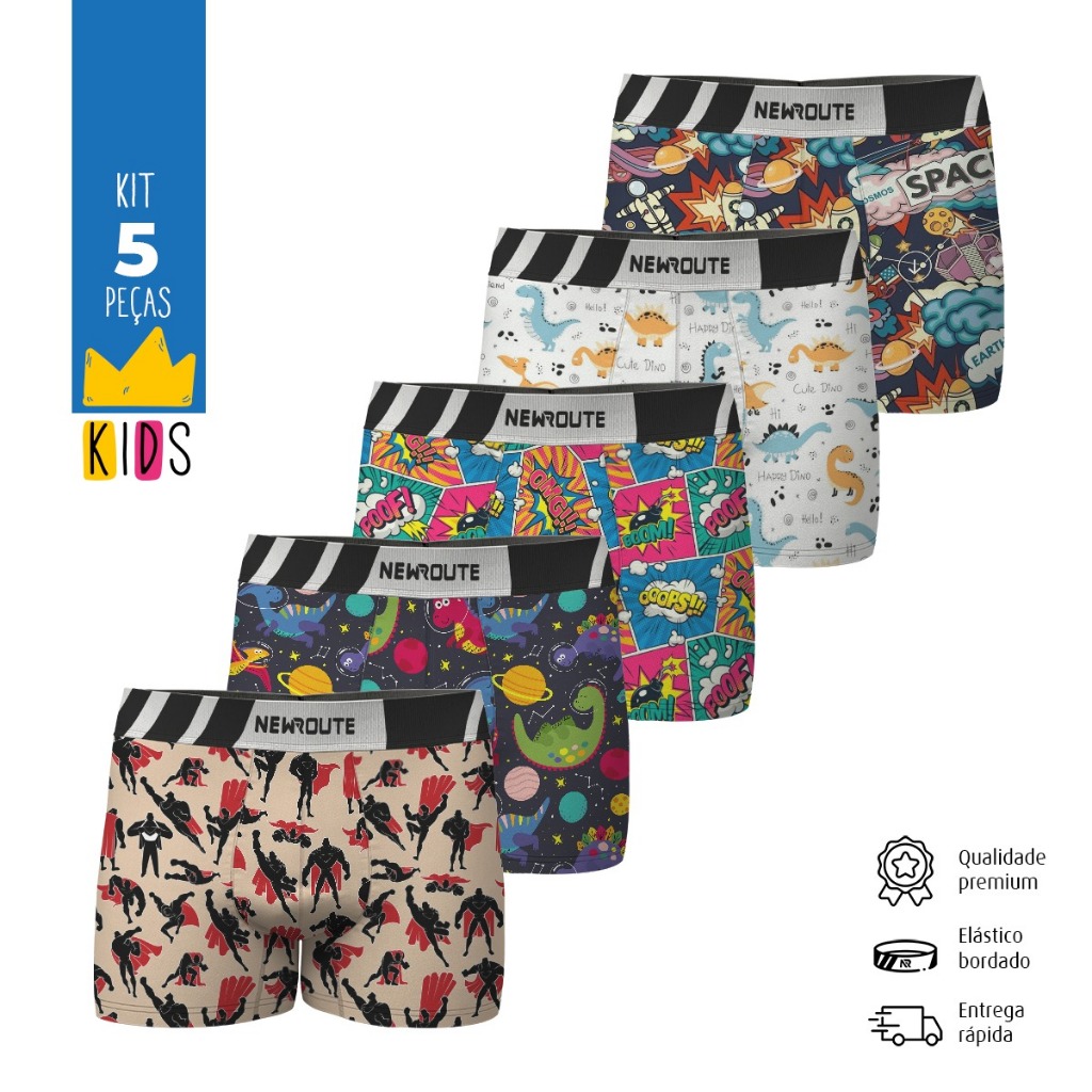 Kit 5 Cuecas Box Boxer Microfibra Estampado INFANTIL - NR