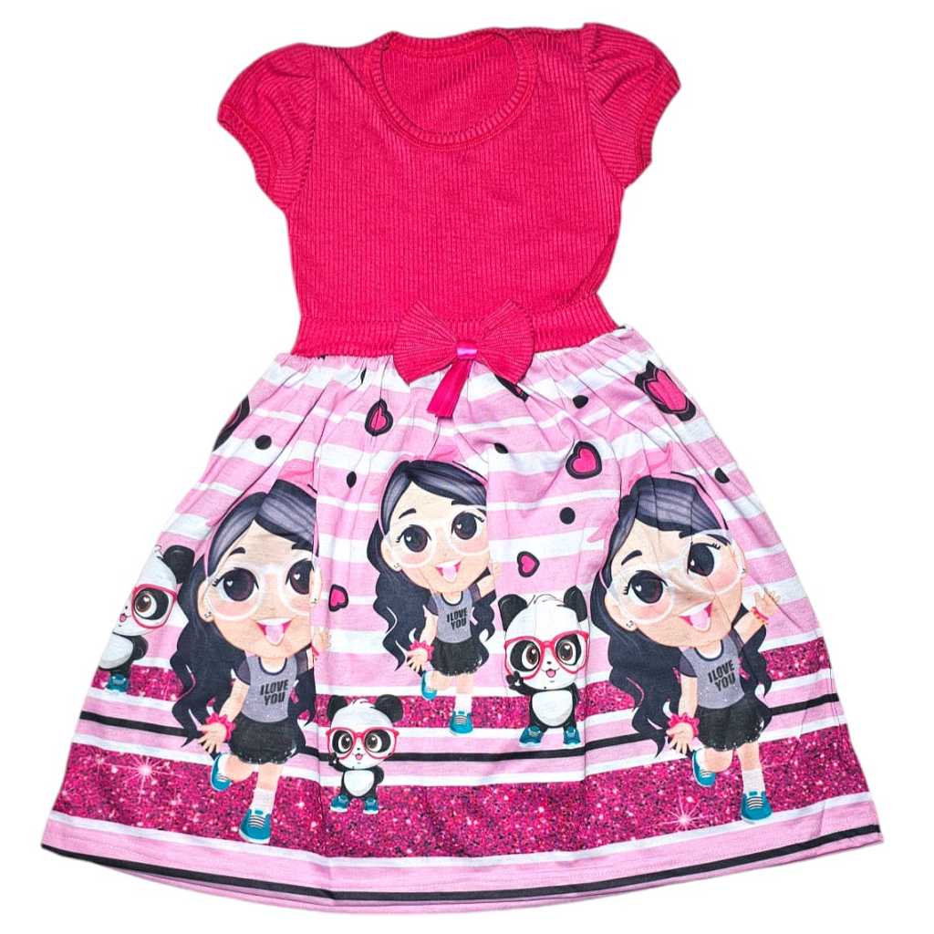 Vestido Festa Casual Manga Curta Infantil Menina Lu em Oferta na Shopee