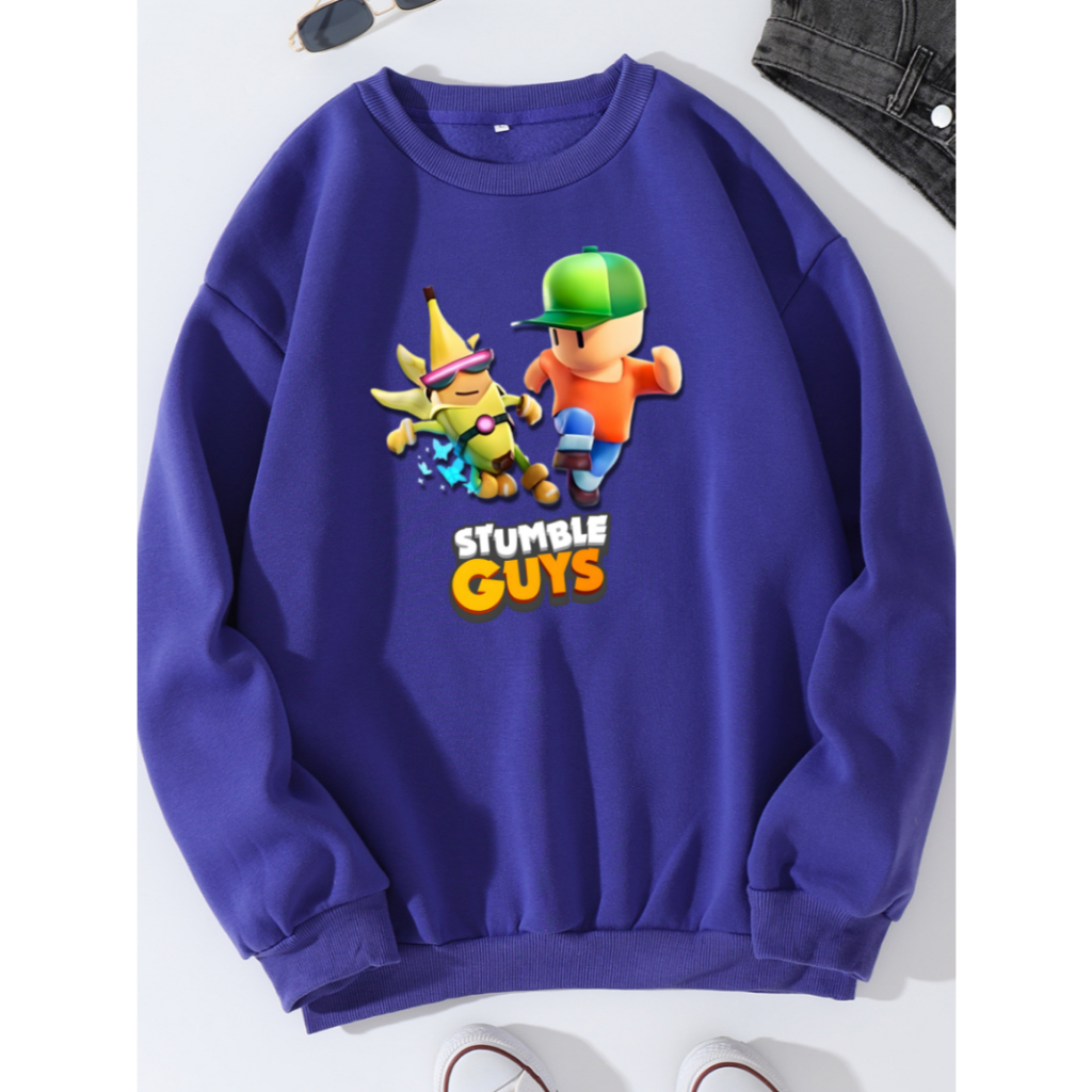 Moletom Stumble Guys Infantil Kids Jogo Desenho 06 ao 12 Blusa Careca sem Capuz Algodão Flanelado Unissex Feminina Masculina Colorida