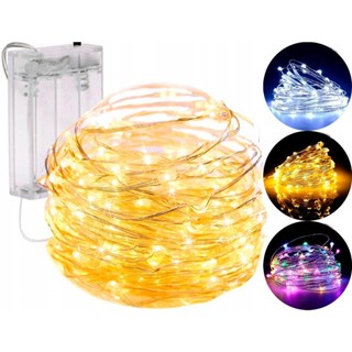 Fio Fada Cordão De Led 10 metros 3 metros 100 Leds 30 Leds Fixo Pilha Branco Quente