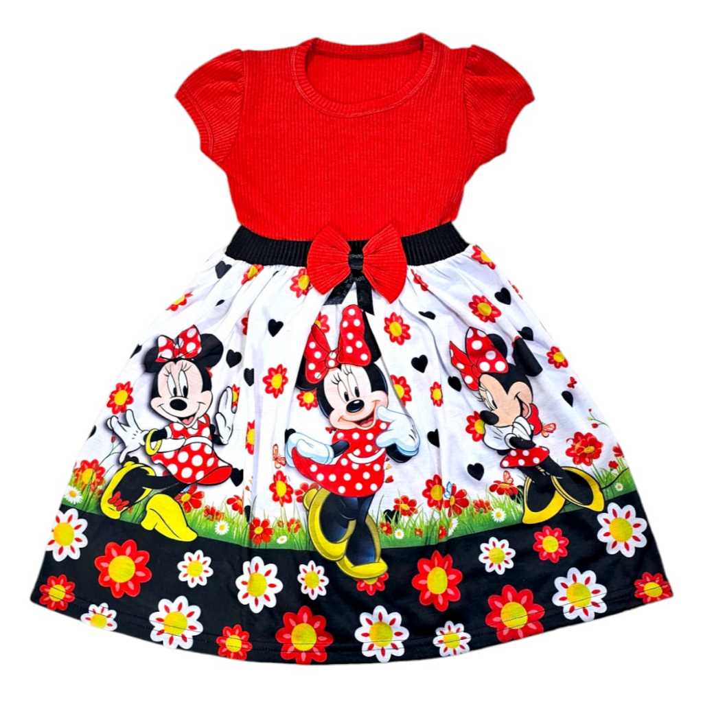 Vestido Festa Casual Manga Curta Infantil Menina Mi Vermelha em Oferta na Shopee