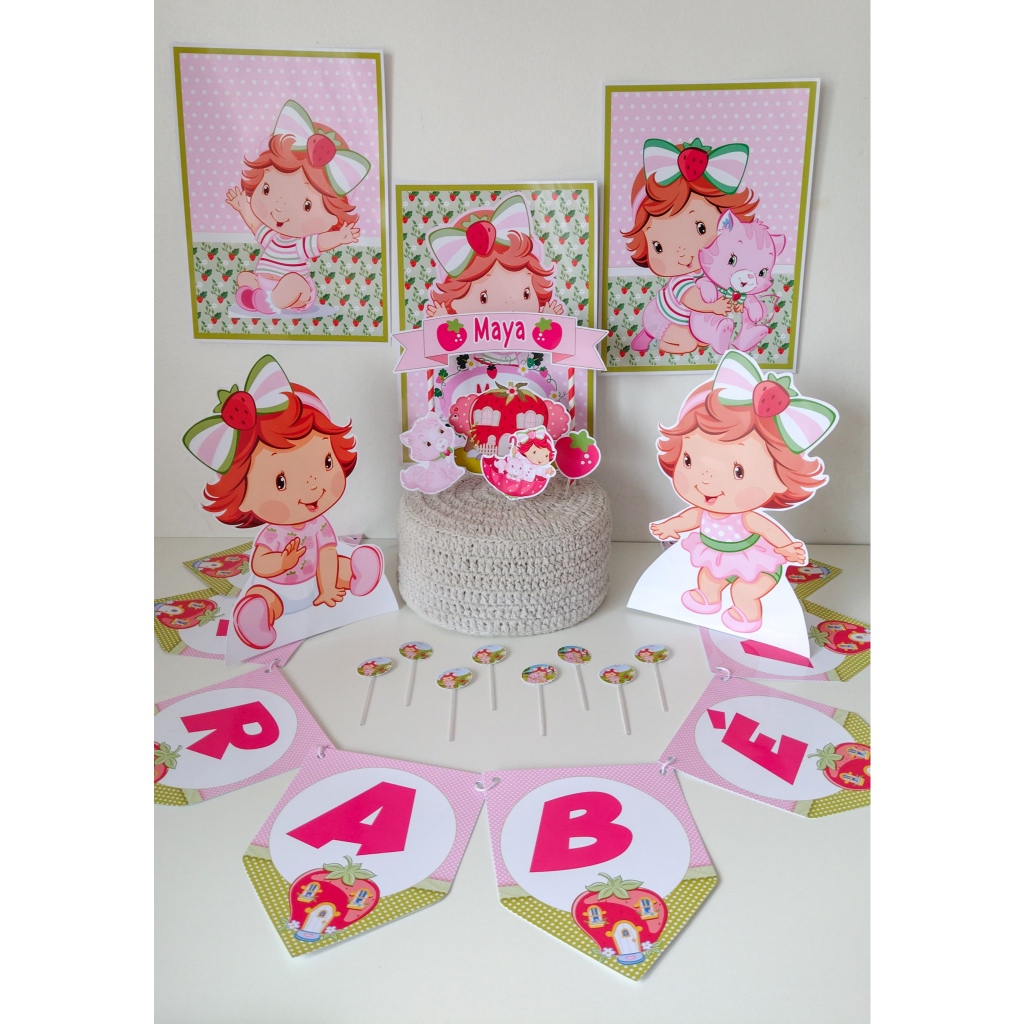 Kit festa em casa personalizada / Só um bolinho Tema:  MORANGUINHO