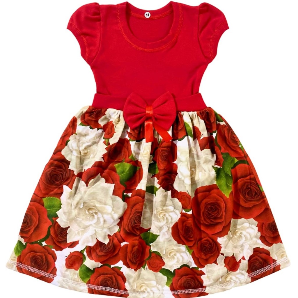 Vestido Festa Casual Manga Curta Infantil Menina Floral Vermelho em Oferta na Shopee