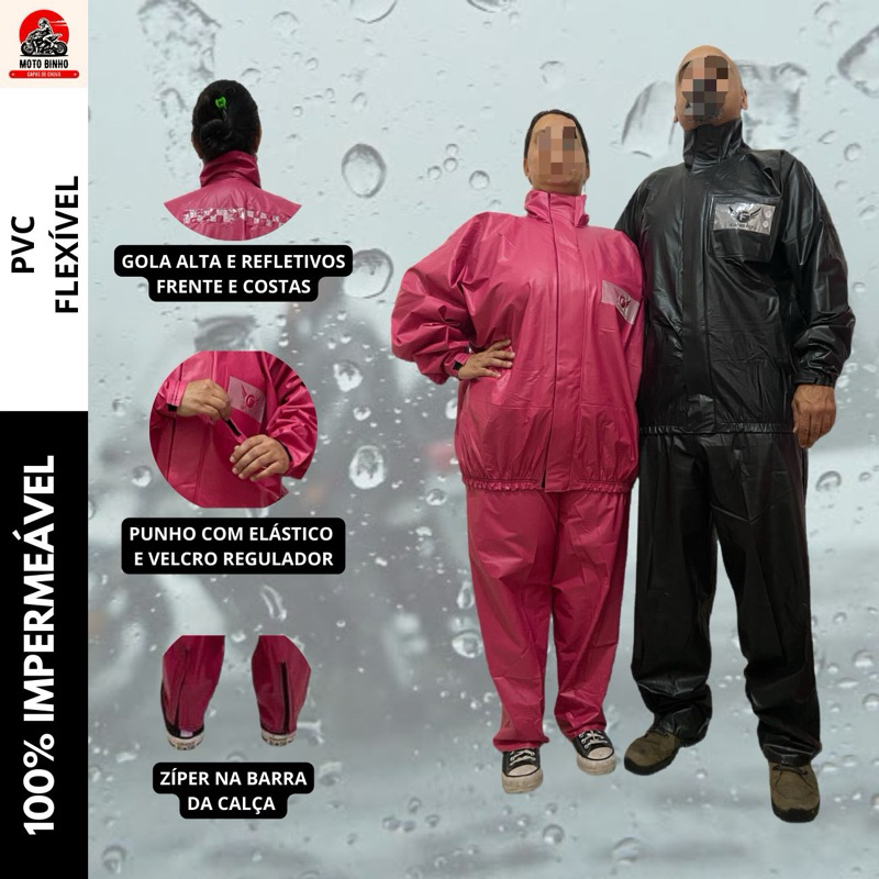 Capa de Chuva Motociclista em PVC 100% Impermeável Tamanho Especial EG