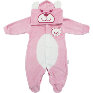 Macacão Bebê Plush Ursa Capuz Bordado Fantasia Menina Enxoval em Oferta na Shopee