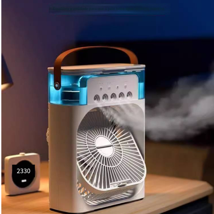 Mini ventilador umidificador de mesa portátil com luzes de led de sete cores e tanque de água Alimentado por USB