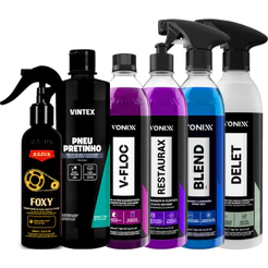 Kit Foxy Pneu Pretinho V-Floc Restaurax Delet Cera Blend Spray Vitrificadora