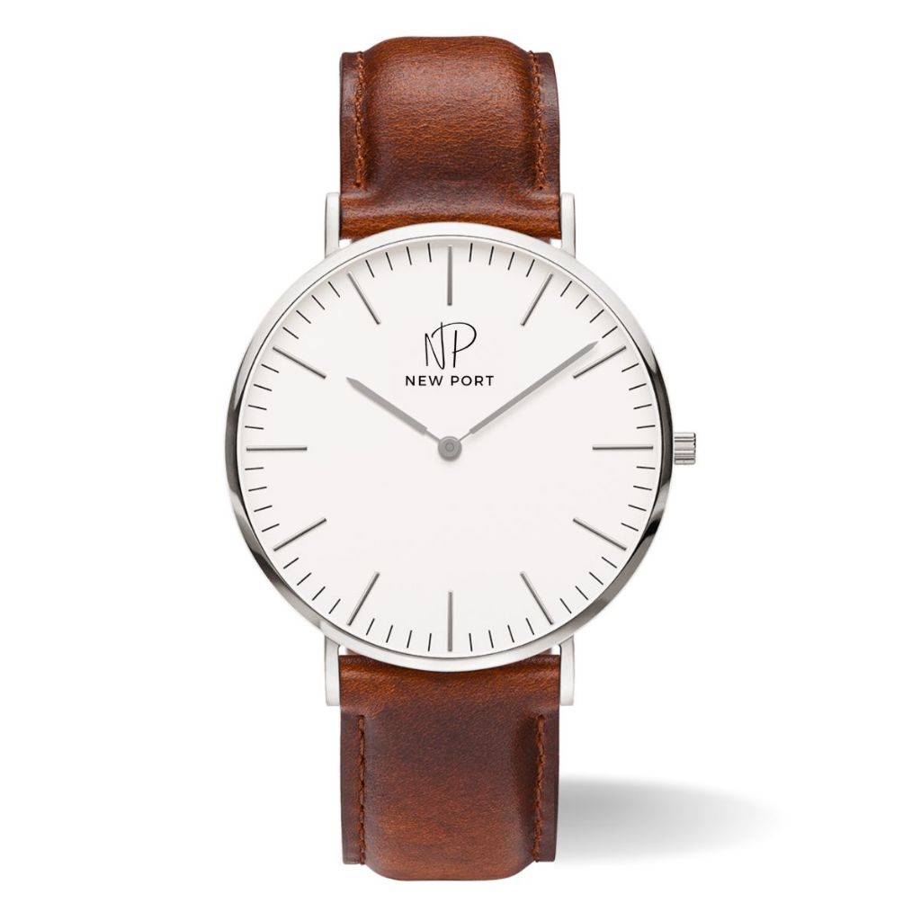Relógio Masculino Analógico Pulseira De Couro Marrom New Port Original Casual Elegante 40mm
