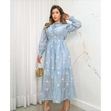 Vestido Longo Manga Longa Com Pedraria 22-10