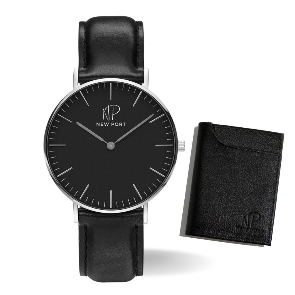 Relógio Masculino Analógico Preto Casual New Port + Carteira Couro