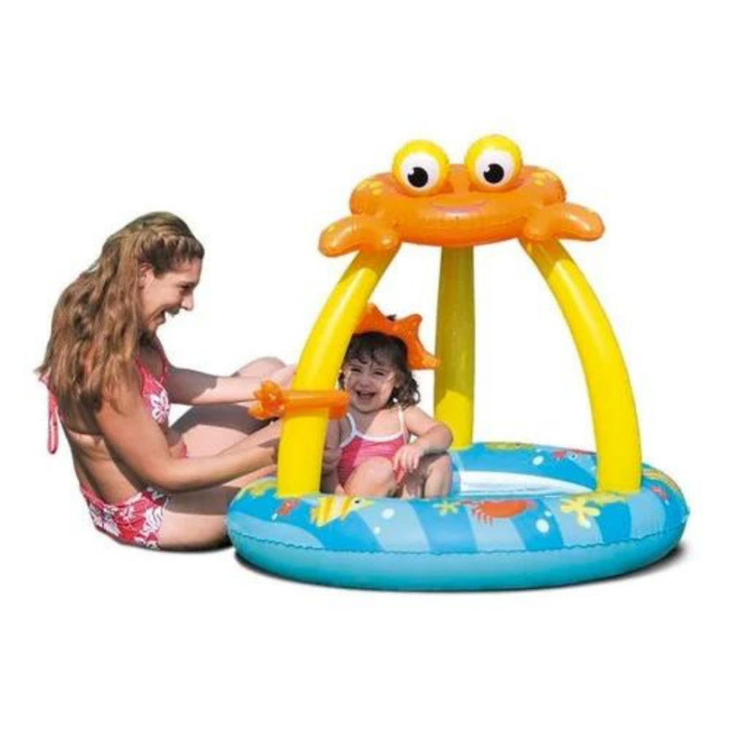 Piscina Inflável Infantil com Cobertura e Proteção Solar Para Quintal, Praia, Piscina Carangueiro 50 Litros