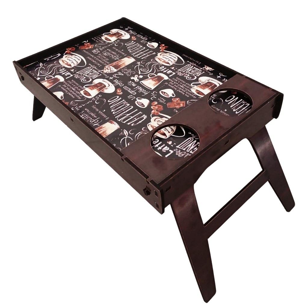 Bandeja para Café da Manhã com Porta Copos e Pés Dobráveis em Oferta na Shopee