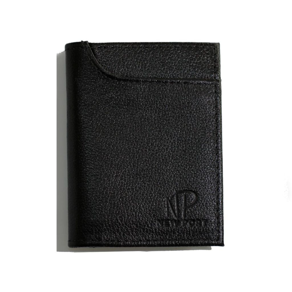 Carteira Masculina Couro Legítimo Casual Vertical Slim Dobrável Porta Cartão Preta