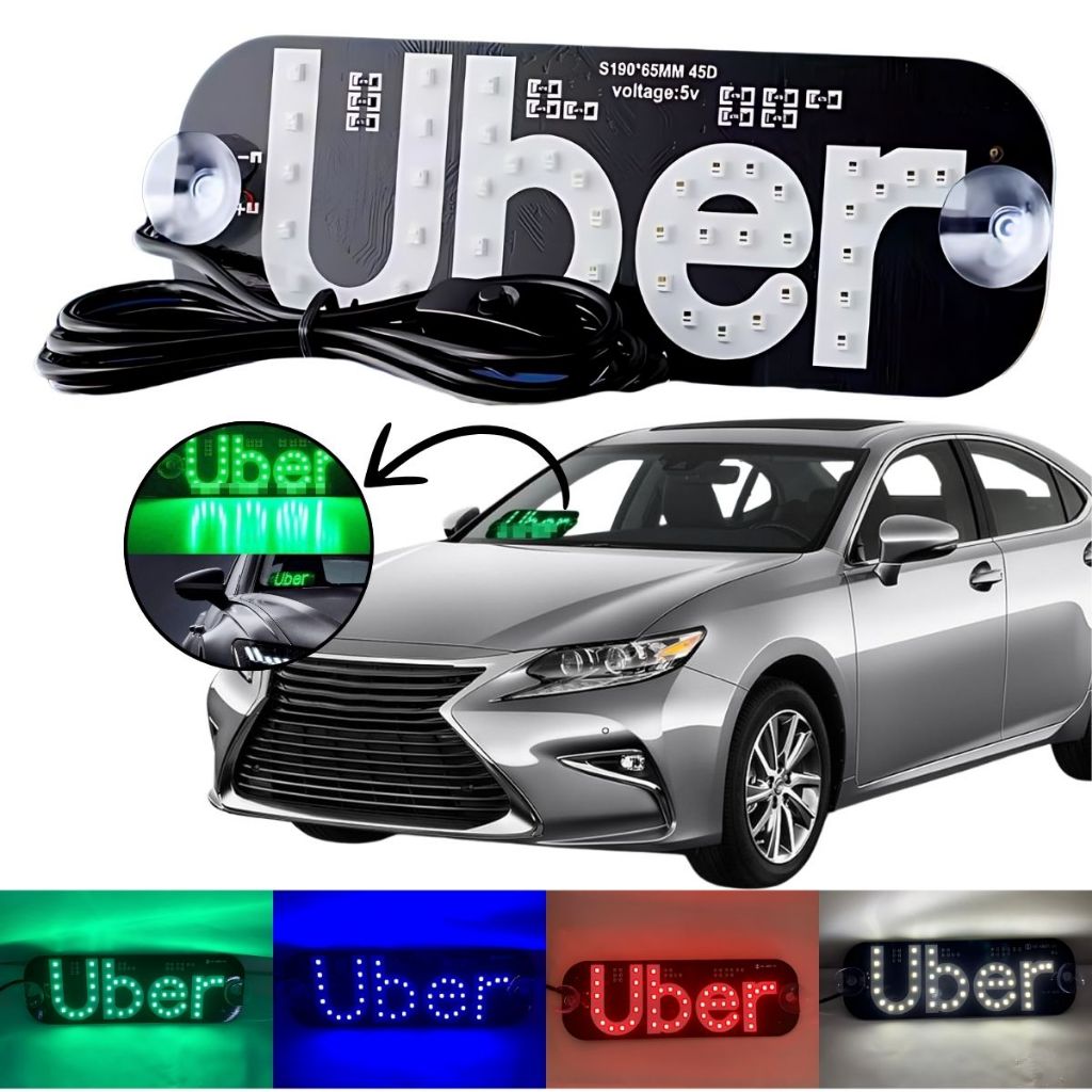 Painel Letreiro Luminoso Placa Led Para Carro Motorista De Aplicativo Full HD Cabo 149cm Entrada USB