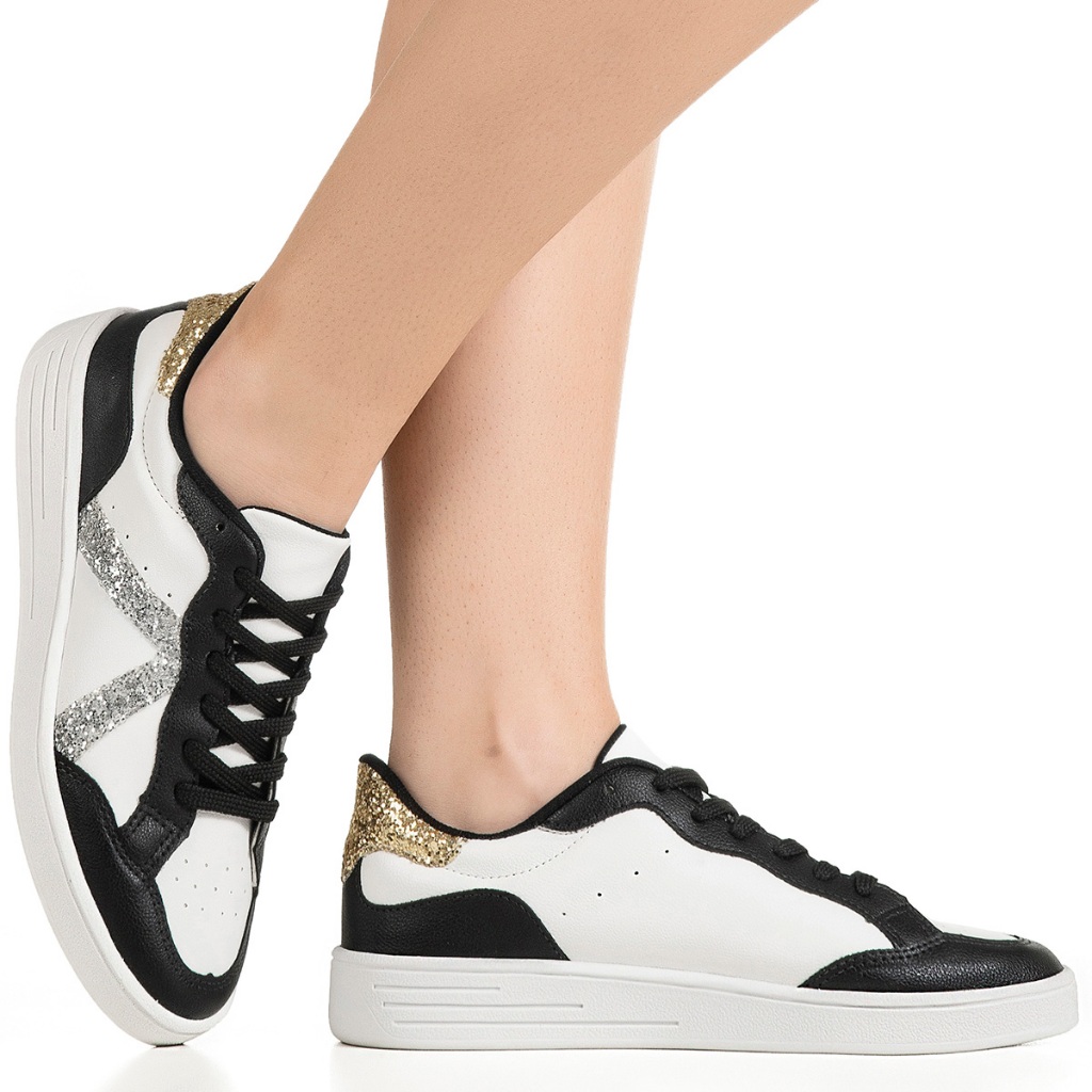 Detalhes do Tênis Feminino Casual Flatform Detalhe Lateral Glitter Gigil