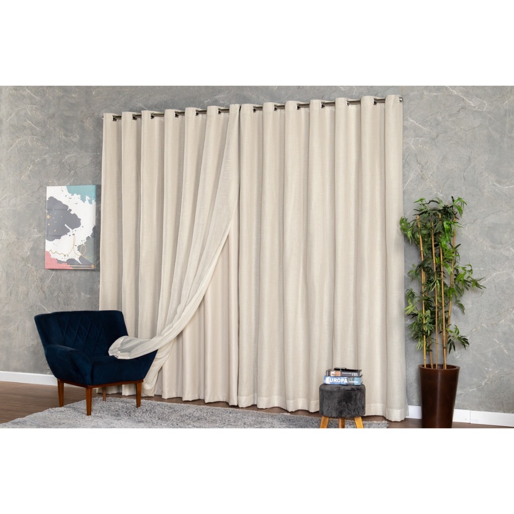 Cortina Luxo Voil Gaze De Linho Forro Microfibra 7,00x2,50/2,60/2,70/2,80 Alto Padrão