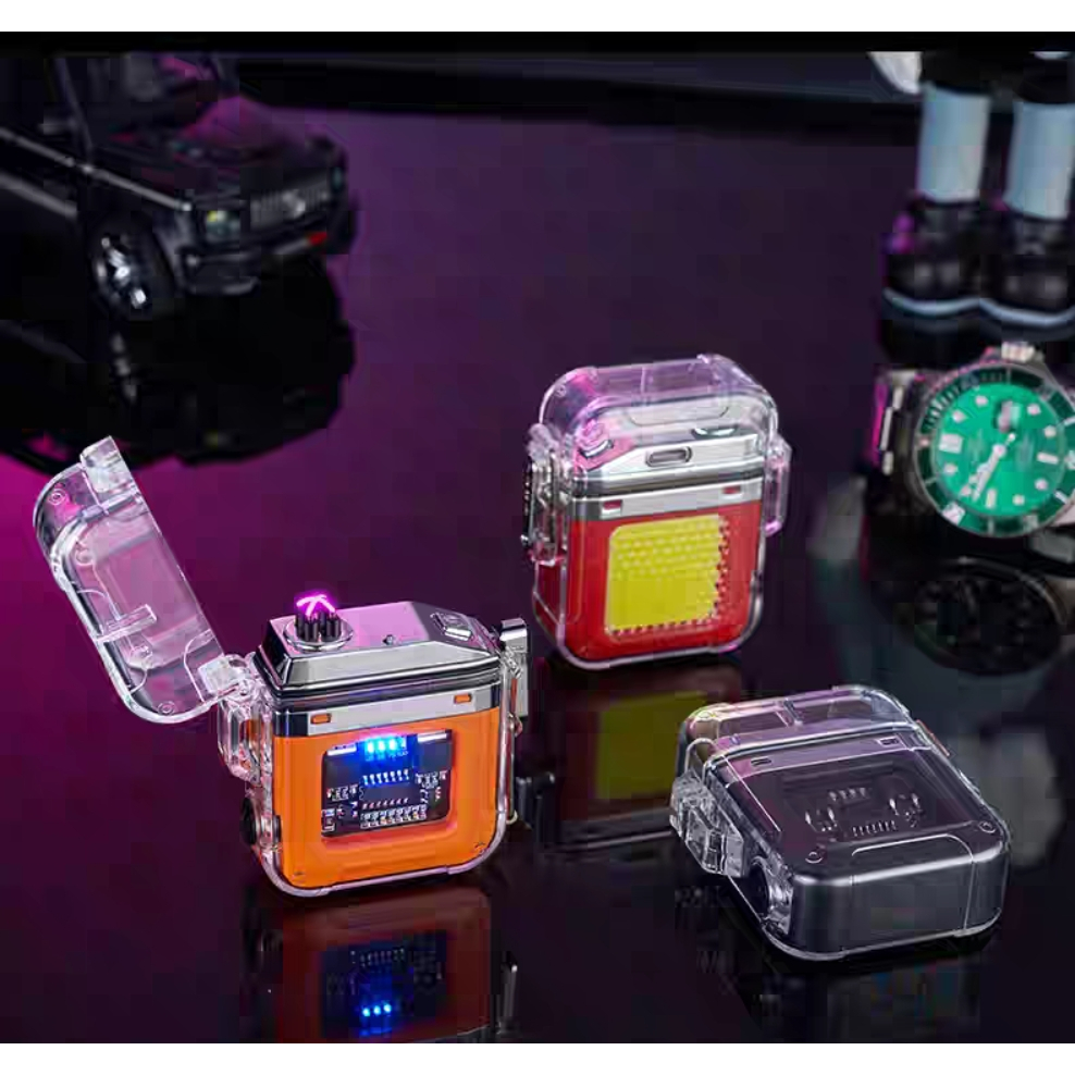 Acendedor Isqueiro Eletrico carregamento USB com Lanterna Chaveiro portátil à prova de vento e à prova d'água -1918