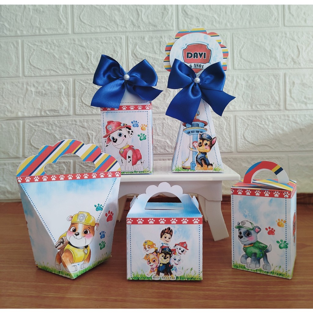 Kit Festa Caixinhas Personalizadas Lembrancinhas Patrulha Canina Super Filhotes Aquarela-Pegue e Monte