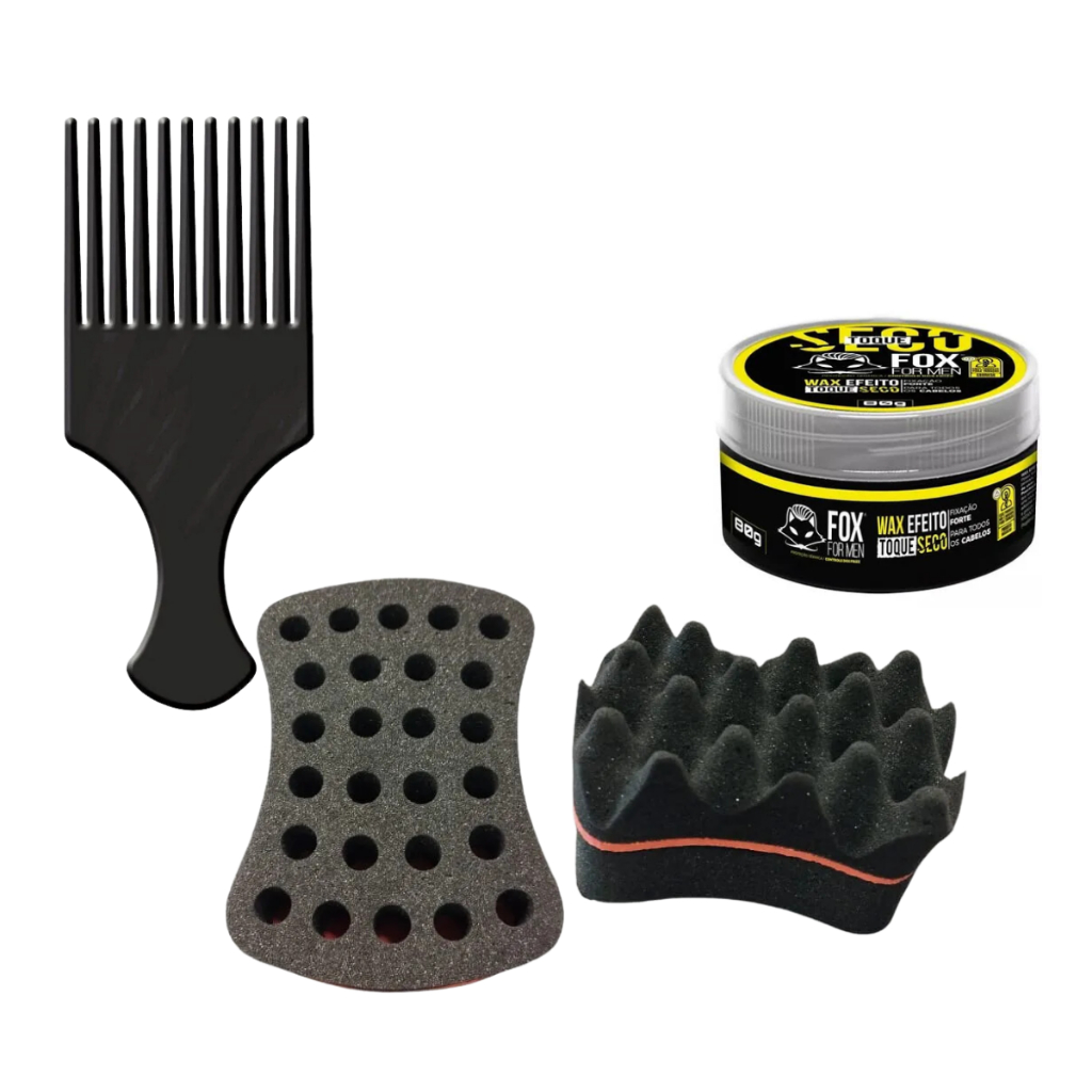 Kit Pente Afro Nudred Dupla e Cera Fox 80g