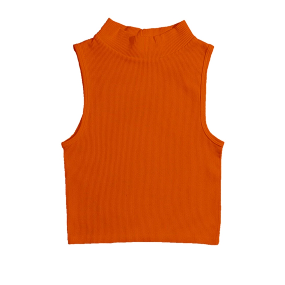Blusa Feminina Cropped Canelado Gola Alta Sem Manga Cavado Regata Laranja Cenoura em Oferta na Shopee