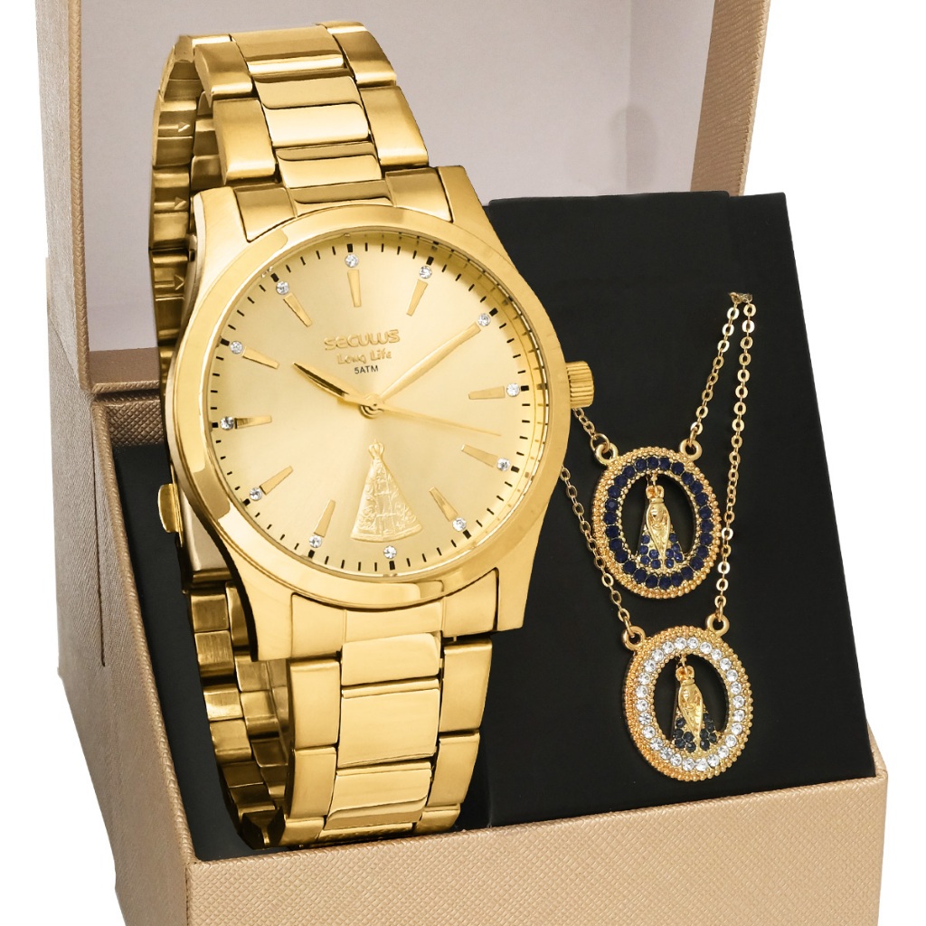 Kit Relógio Seculus Feminino com Colar Nossa Senhora Aparecida 20981LPSKDA1K1 em Oferta na Shopee