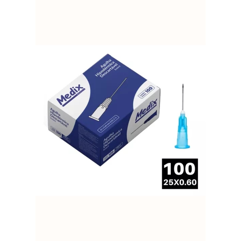 Agulha Hipodérmica Descartável Medix 25 x 0,60mm 23G x 1 - Caixa com 100 un Azul — imagem 2 de 2