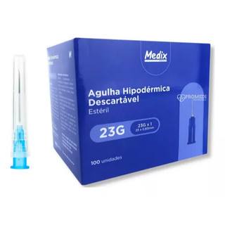 Agulha Hipodérmica Descartável Medix 25 x 0,60mm 23G x 1 - Caixa com 100 un Azul