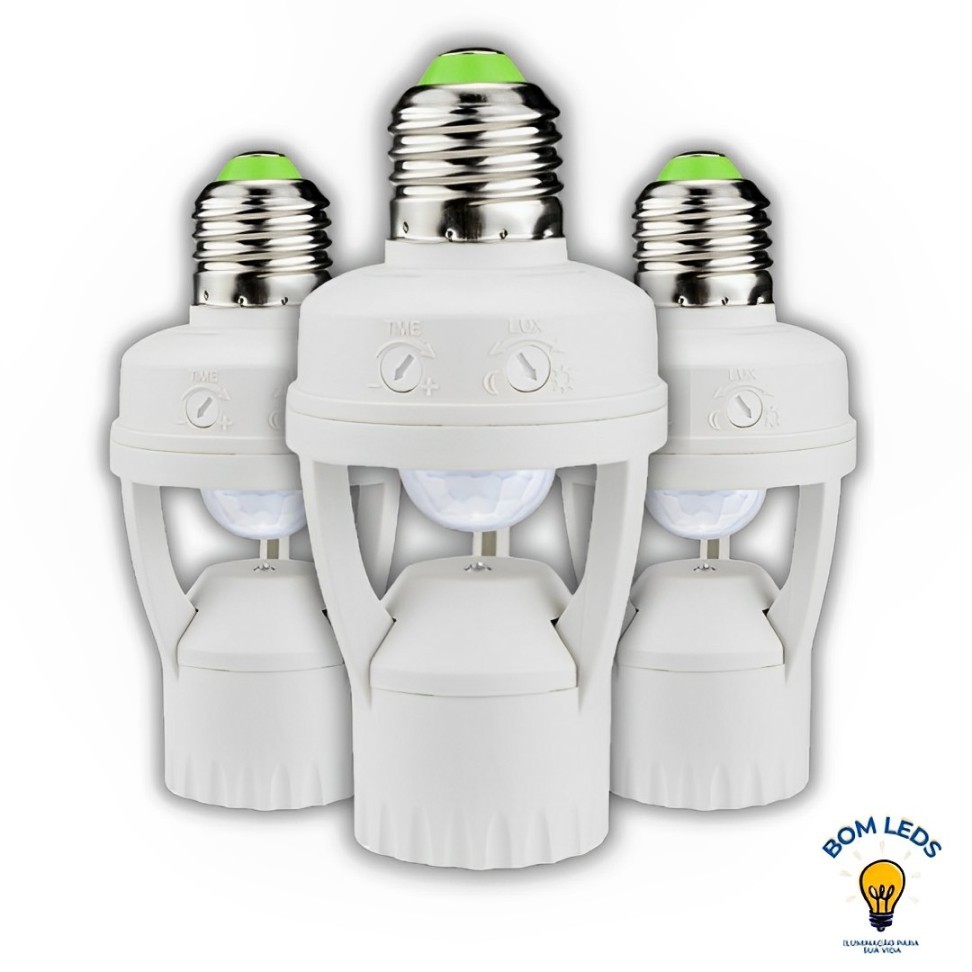 Kit Com 2 Ou 3 Soquete Luz Com Sensor De Movimento Bivolt E Area De 360 Graus Lampada Por Indução Configurável Economico