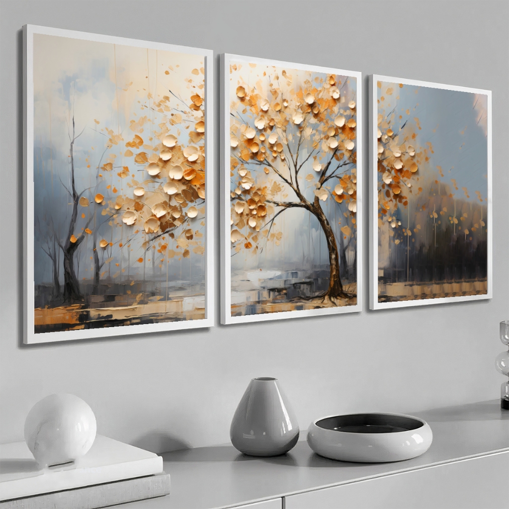 Quadros Decorativos Grande Com Moldura Sala Quarto Hall Floral Dourado Moderno — imagem 2 de 2