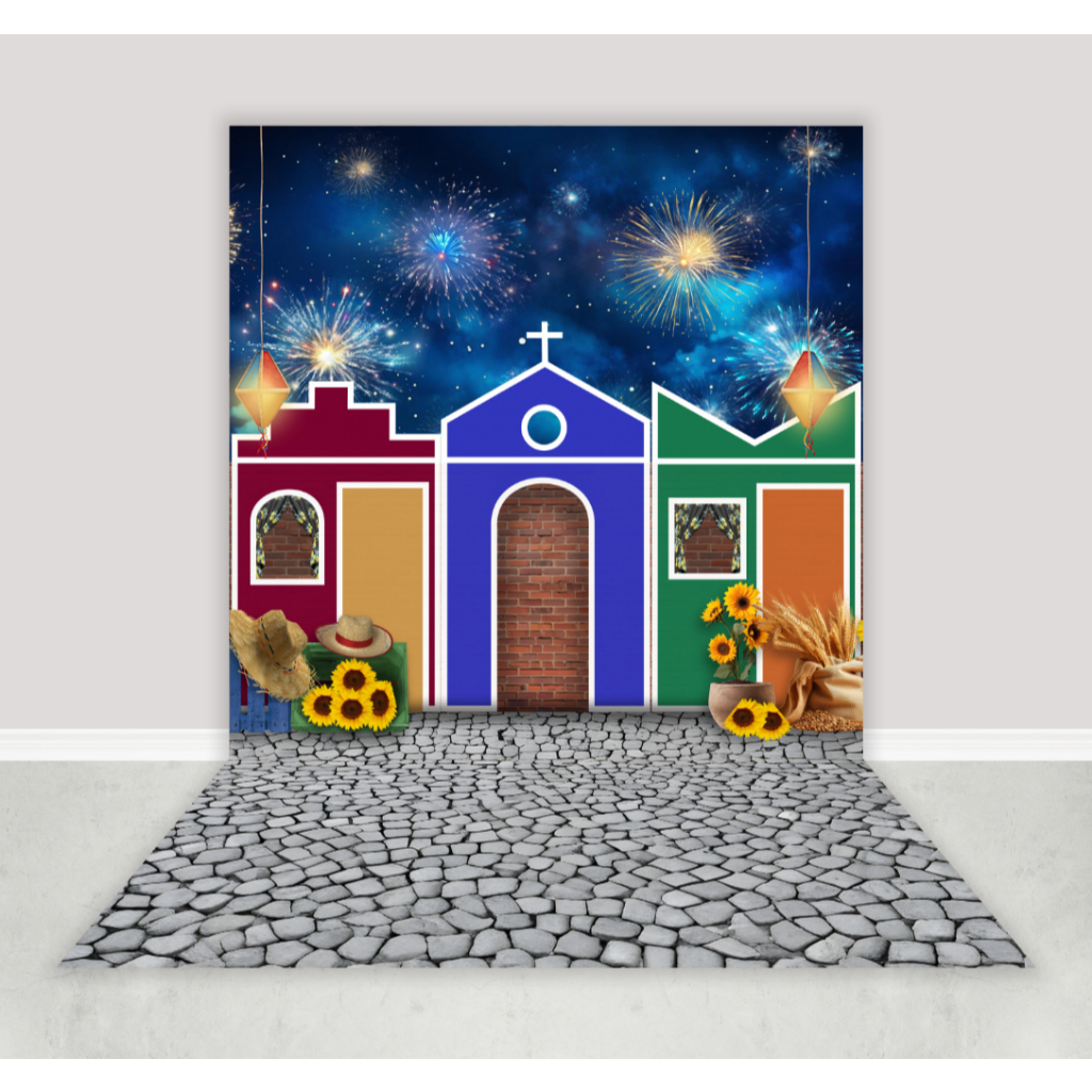 Fundo Fotográfico Festa Junina Igreja São João Em Tecido FFT-163